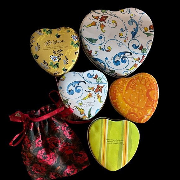 Set of 5 Vintage Brighton Tins & 1 Gift Bag- 1 Lg, 4 Med, 1 gift bag - SEE PICS! - Picture 2 of 3